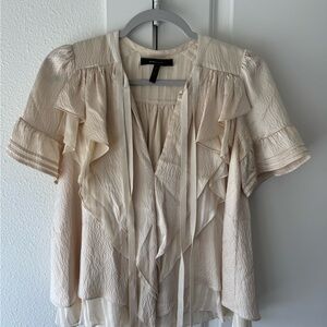 BCBGMaxAzria Cream Ruffle Tie-Front Blouse